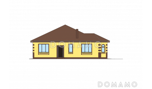 Проект одноэтажного дома с эркером в кухне, гардеробной комнатой, террасой  / Фасад 1