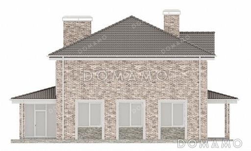 Проект двухэтажного дома с застекленной террасой и 5 спальнями / Фасад 2