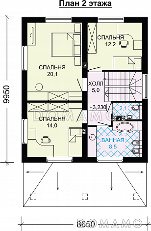 Проект двухэтажного дома из газобетона до 150 кв.м / План 2 этажа