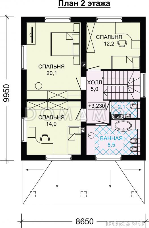 Проект двухэтажного дома из газобетона до 150 кв.м / План 2 этажа