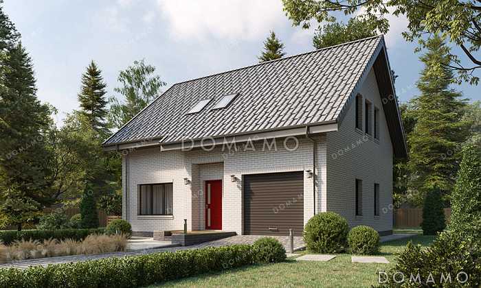 Проект домика с мансардой и встроенным гаражом