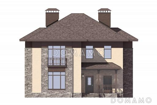 Проект дома с крытой террасой, кладовой под лестницей, гостевой на первом этаже, хозяйской спальней на втором этаже / Фасад 3