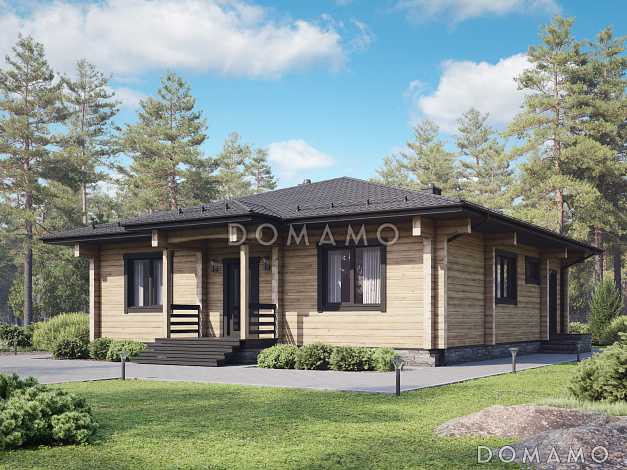 Проект дома с тремя спальнями, просторной гостиной-столовой и большим хозблоком