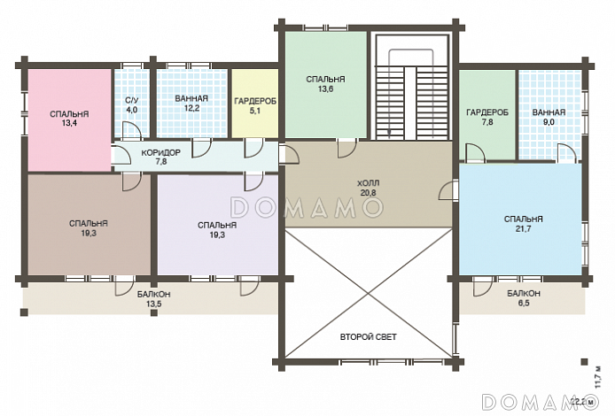 Проект двухэтажного дома из клееного бруса с кабинетом на первом этаже / План 2 этажа