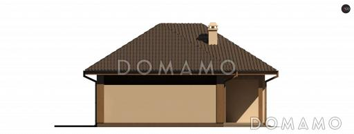 Проект небольшого одноэтажного дома из газобетона с тремя спальнями, красивой угловой террасой и гаражом / Фасад 4