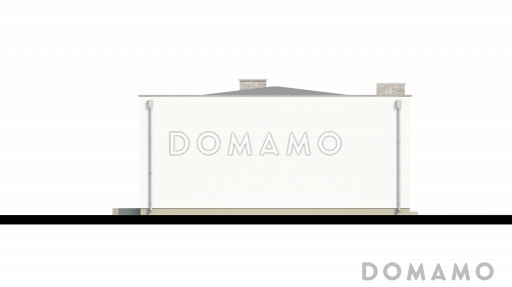 Проект современного одноэтажного дома с плоской крышей из газобетона с тремя спальнями и просторной гостиной с высокими потолками  / Фасад 2