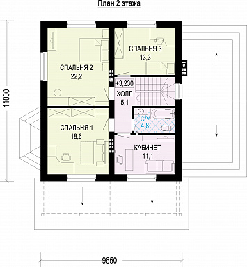 Проект двухэтажного газобетонного дома c подвалом и пристроенным гаражом / План 2 этажа
