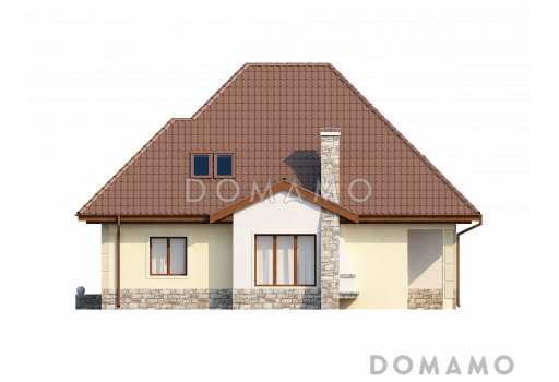 Проект просторного мансардного дома из газобетона с четырьмя спальнями, гаражом и барбекю не террасе / Фасад 3