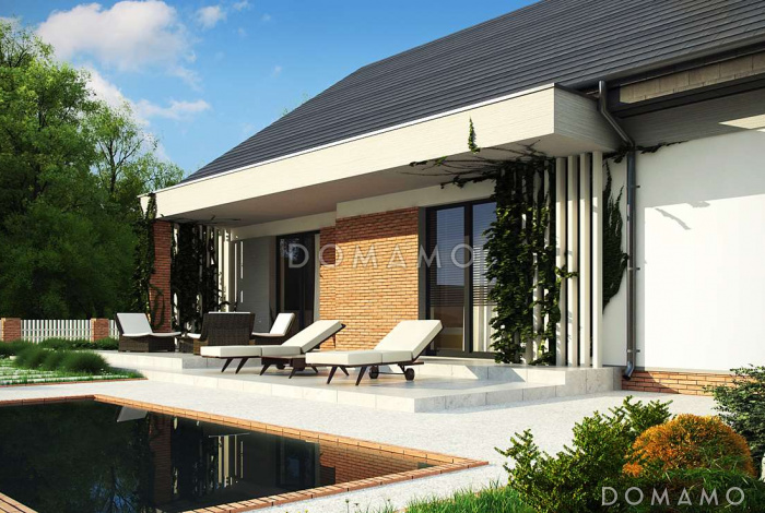 Проект простого уютного одноэтажного дома из газобетона с тремя спальнями и возможностью обустройства мансарды