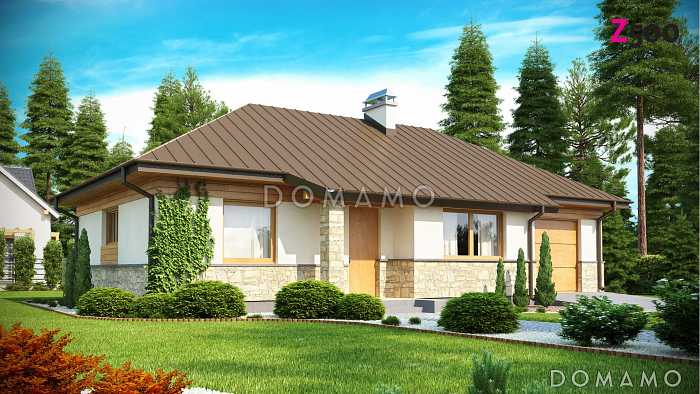 Проект одноэтажного дома из газобетона со встроенным гаражом 