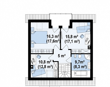 Проект одноэтажного мансардного дома из кирпича с кабинетом и балконом / План мансардного этажа