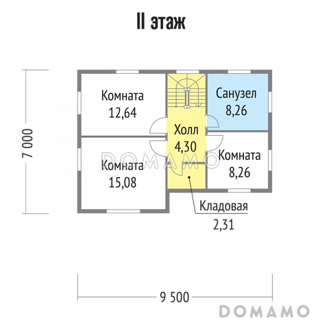 Проект каркасного дома  тремя отдельными комнатами на втором этаже / План мансардного этажа
