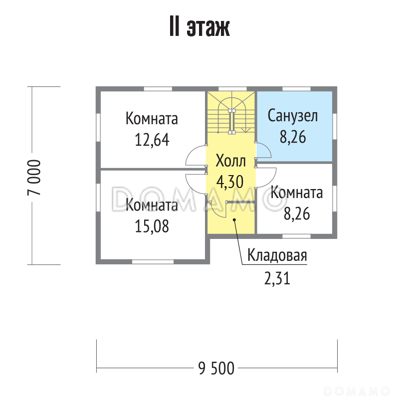 Проект каркасного дома  тремя отдельными комнатами на втором этаже / План мансардного этажа
