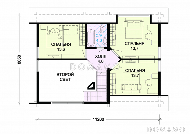 Проект дома из бревна с цокольным этажом / План мансардного этажа