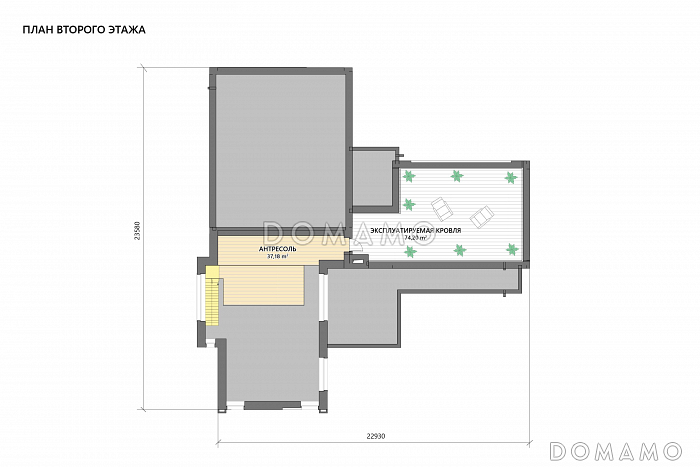 Проект дома из газобетона с эксплуатируемой кровлей, террасой барбекю, гаражом и вторым светом / План 2 этажа