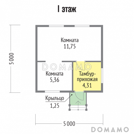 Проект каркасного дома 5х5 / План 1 этажа