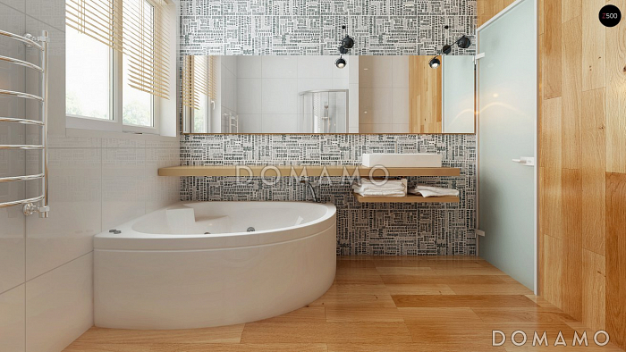 Проект двухэтажного дома из кирпича в стиле модерн, с четырьмя спальнями, кабинетом и гаражом