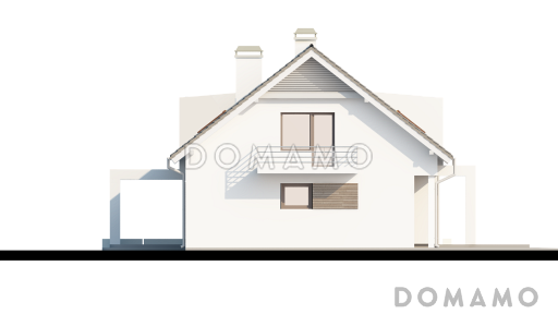 Проект одноэтажного мансардного дома из газобетона с эркером в кухонной зоне, вертикальным мансардным окном и гаражом / Фасад 1