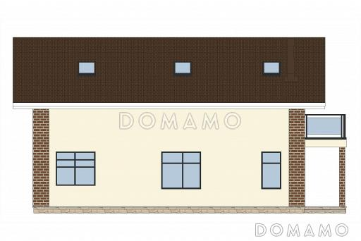Проект двухэтажного каркасного дома с крытой террасой, сауной и балконом / Фасад 2