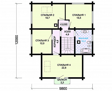 Проект деревянного дома из оцилиндрованного бревна / План мансардного этажа