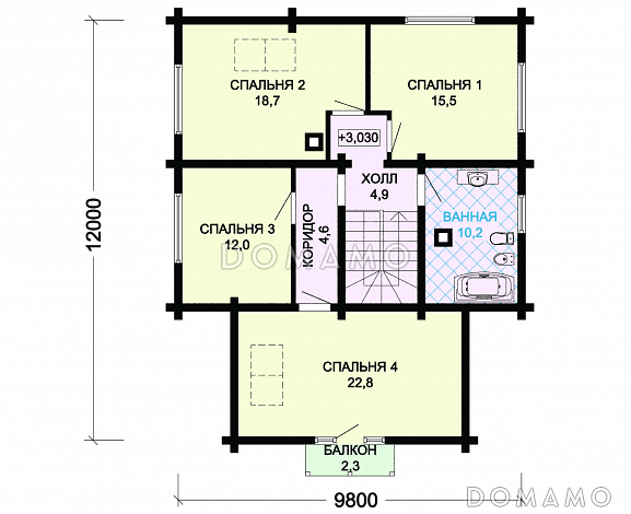 Проект деревянного дома из оцилиндрованного бревна / План мансардного этажа