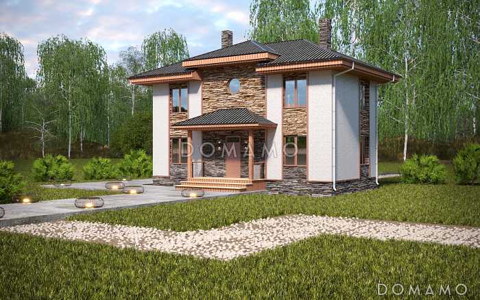 Проект компактного двухэтажного коттеджа с пятью спальнями