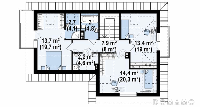 Проект мансардного дома из газобетона с дополнительным помещением для коммерческого использования / План мансардного этажа