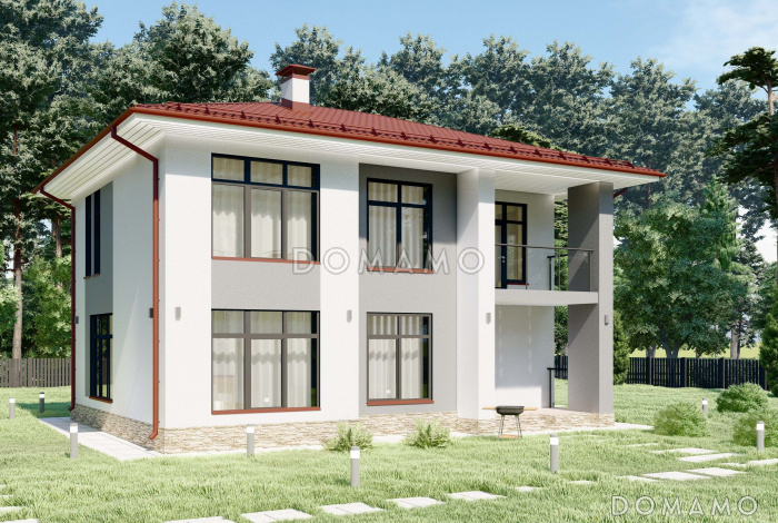 Проект современного двухэтажного дома с четырьмя спальнями S-136