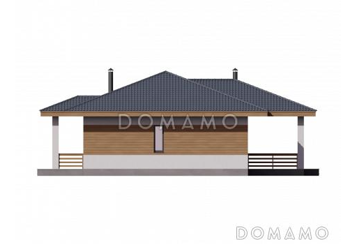Проект одноэтажного дома из газобетона с 4 комнатами и 3 санузлами и крытой террасой / Фасад 4