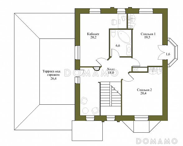 Проект просторного двухэтажного коттеджа с гаражом / План мансардного этажа
