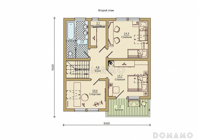 Проект каркасного дома с тренажерным залом на мансардном этаже / План мансардного этажа