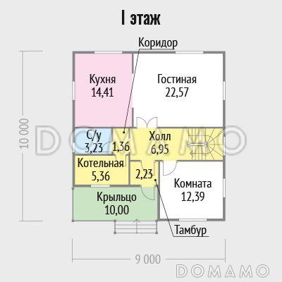 Проект двухэтажного дома с удобной планировкой / План 1 этажа