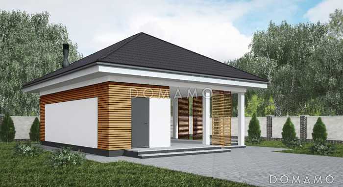 Проект просторной классической беседки с кухней и кладовой