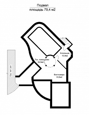 Проект современного бассейна со сложной формой  / План цокольного этажа