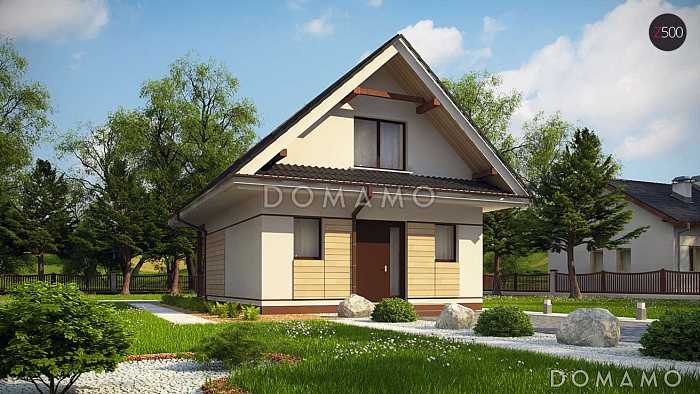 Проект небольшого мансардного дома из газобетона с панорамным остеклением дневной зоны