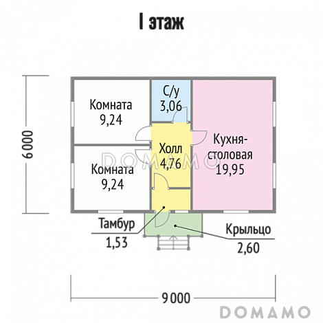 Проект одноэтажного дома 6х9 / План 1 этажа