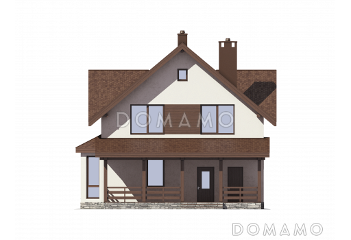 Проект загородного дома с крытой террасой и просторными спальными комнатами из SIP панелей / Фасад 1