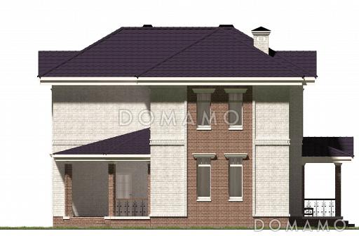 Проект углового коттеджа с большой террасой / Фасад 4