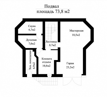 Проект дома на рельефе в стиле фахверк с гаражом в подвале / План цокольного этажа
