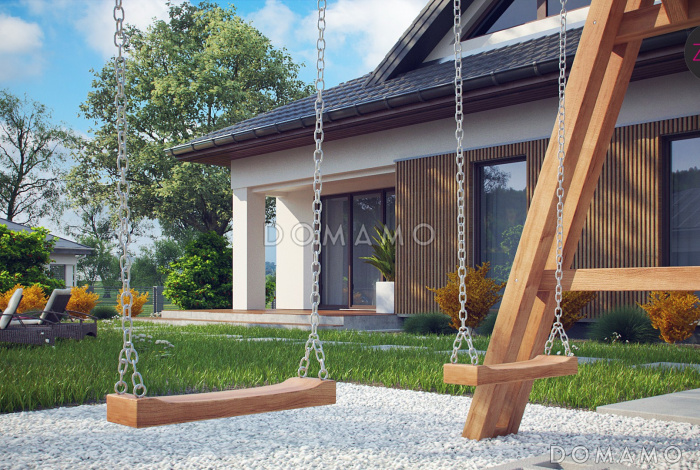 Проект одноэтажного дома из газобетона с тремя спальнями и треугольным окном на чердаке с изменениями в планировке