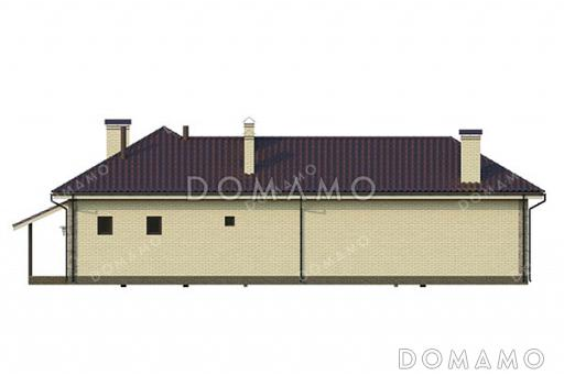 Проект бани с большой кухней, спальней и зоной отдыха с барбекю на веранде / Фасад 3