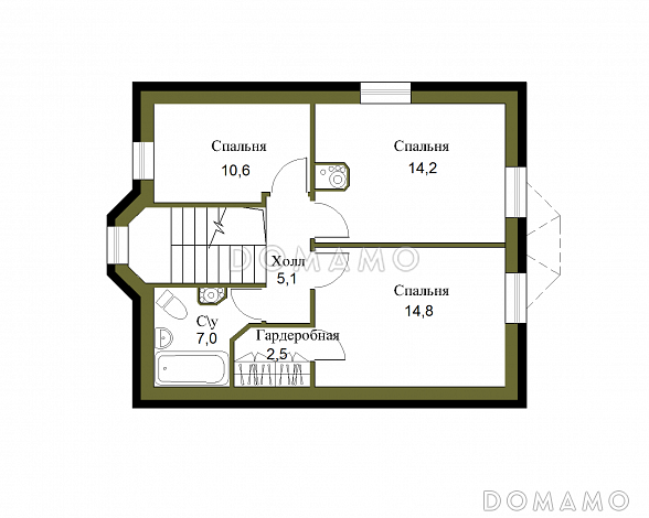 Проект лаконичного полутораэтажного коттеджа из кирпича / План мансардного этажа