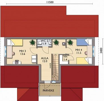 Проект каркасного дома с мансардой и небольшим балконом / План мансардного этажа