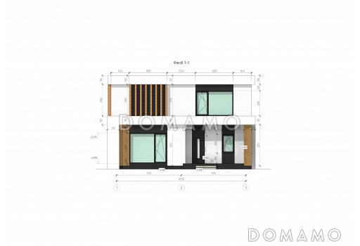 Проект двухэтажного дома с панорамными окнами, кабинетом, 3 спальнями, кухней-гостиной / Фасад 1