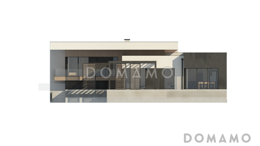 Проект современного двухэтажного дома из газобетона с подземным гаражом и террасой на втором уровне / Фасад 4