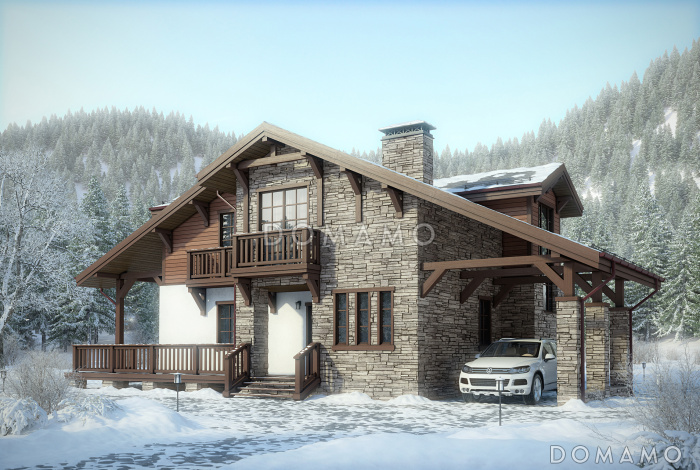 Проект шале с вторым светом и террасой по периметру