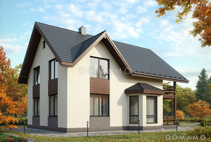 Проект загородного дома из пеноблоков с тремя спальными комнатами на мансардном этаже