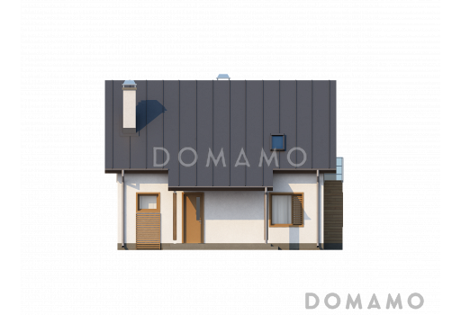 Проект одноэтажного мансардного дома из газобетона с прямоугольным эркером и балконом / Фасад 1