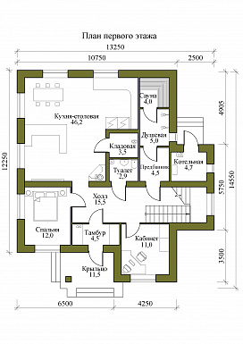 Проект двухэтажного дома с сауной и пятью спальнями / План 1 этажа