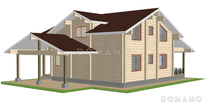 Проект дома из клееного бруса с отдельным входом в топочную